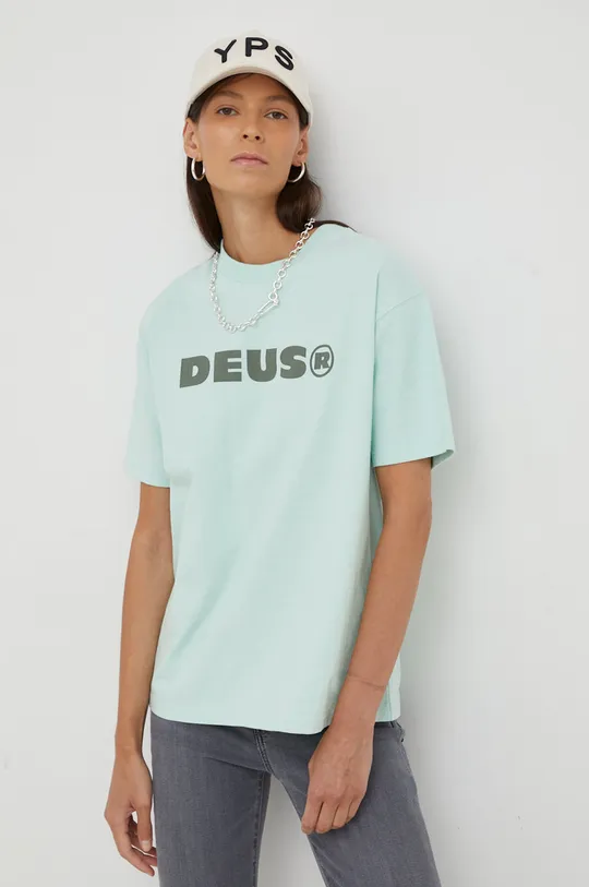τιρκουάζ Βαμβακερό μπλουζάκι Deus Ex Machina Γυναικεία