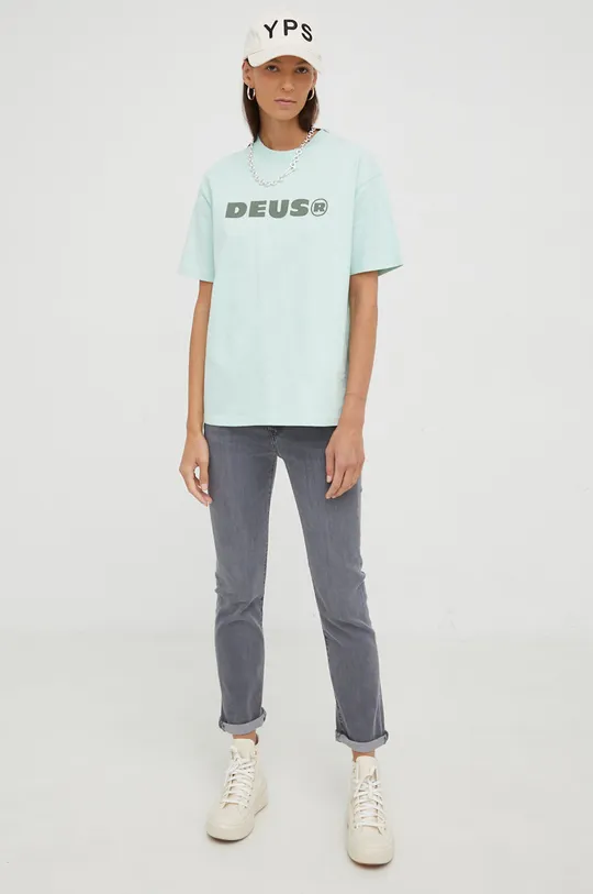 Deus Ex Machina t-shirt bawełniany turkusowy