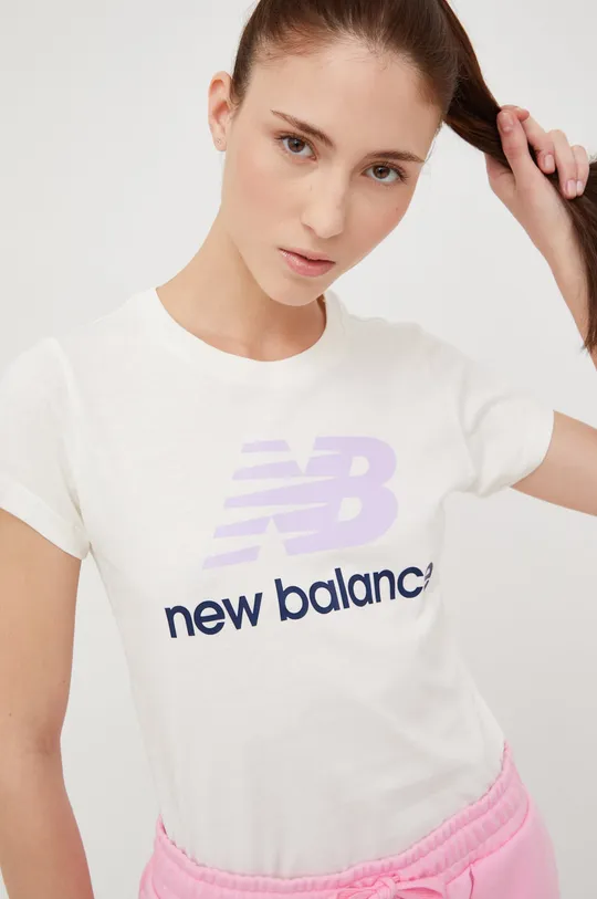 μπεζ Βαμβακερό μπλουζάκι New Balance Wt91546mlt