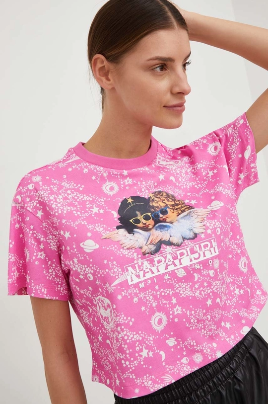 różowy Napapijri t-shirt bawełniany x Fiorucci