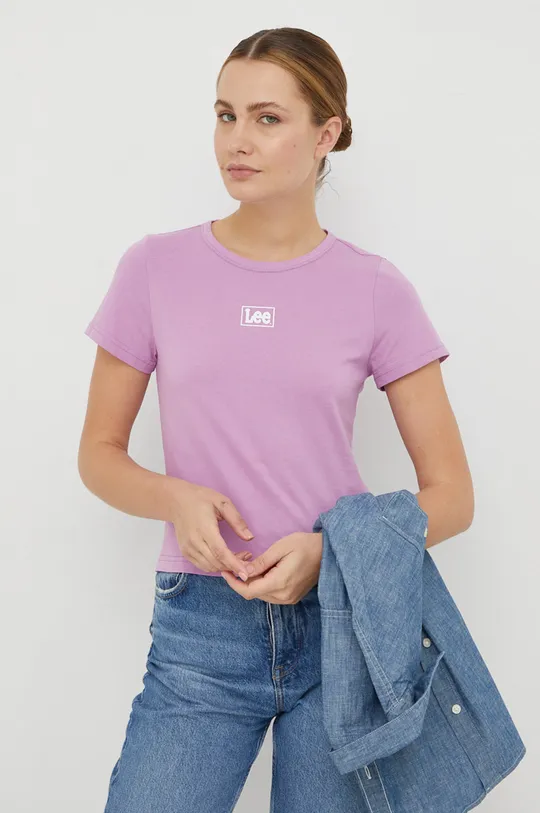 różowy Lee t-shirt bawełniany Damski