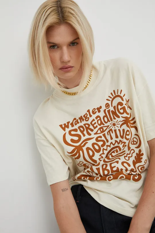 beżowy Wrangler t-shirt bawełniany Damski