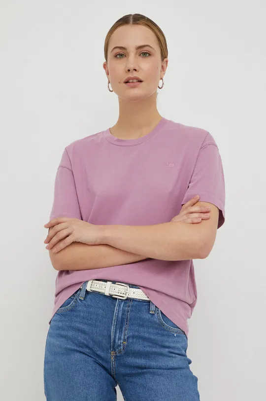 ροζ Βαμβακερό μπλουζάκι Lee
