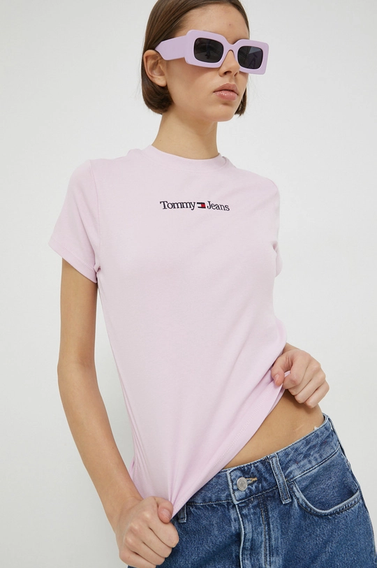 różowy Tommy Jeans t-shirt Damski