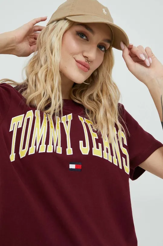 bordowy Tommy Jeans t-shirt bawełniany
