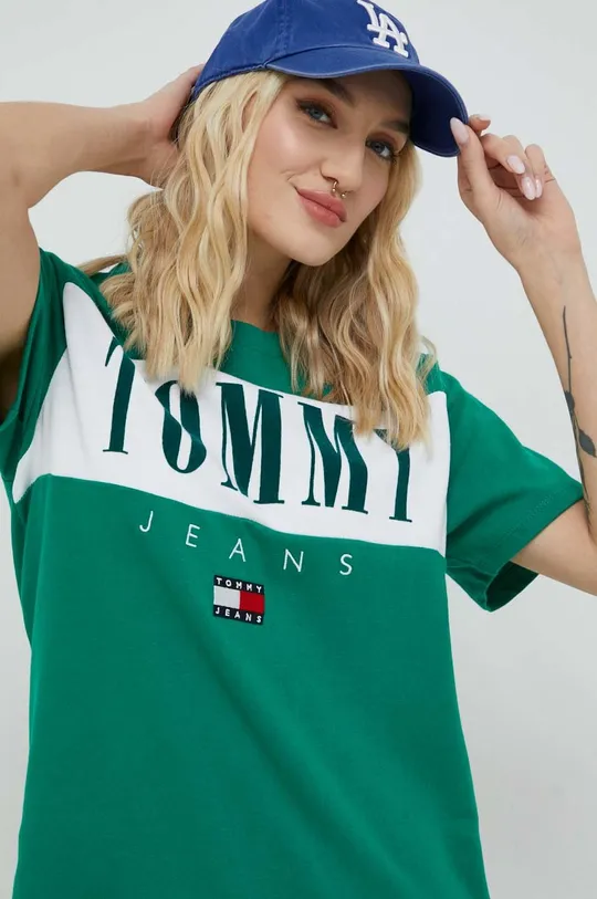 πράσινο Βαμβακερό μπλουζάκι Tommy Jeans Γυναικεία