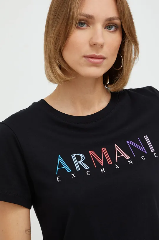 μαύρο Βαμβακερό μπλουζάκι Armani Exchange