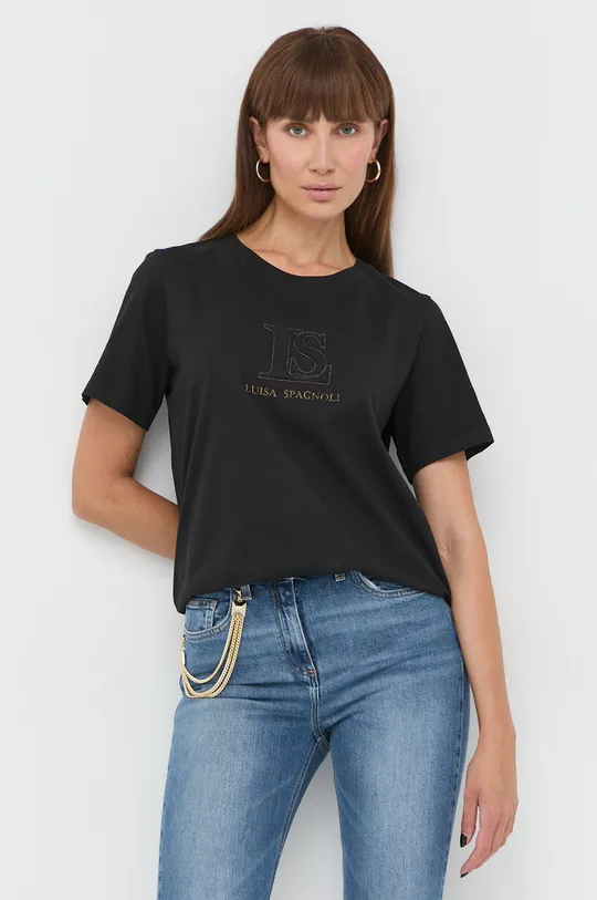 czarny Luisa Spagnoli t-shirt bawełniany Damski