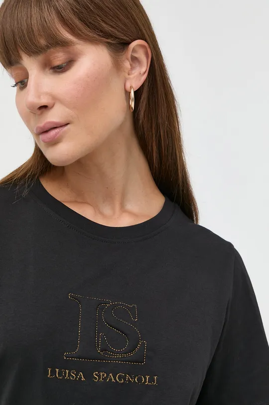 μαύρο Βαμβακερό μπλουζάκι Luisa Spagnoli