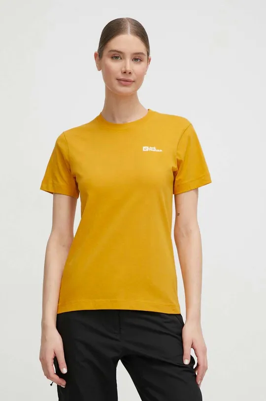 rumena Bombažna kratka majica Jack Wolfskin Ženski