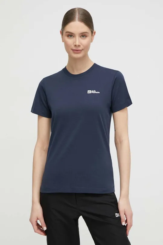 mornarsko modra Bombažna kratka majica Jack Wolfskin Ženski