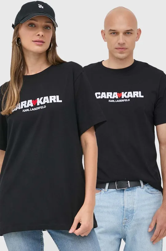 μαύρο Βαμβακερό μπλουζάκι Karl Lagerfeld Karl Lagerfeld x Cara Delevingne Γυναικεία