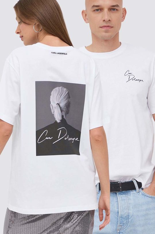 biały Karl Lagerfeld t-shirt bawełniany Karl Lagerfeld x Cara Delevingne Damski