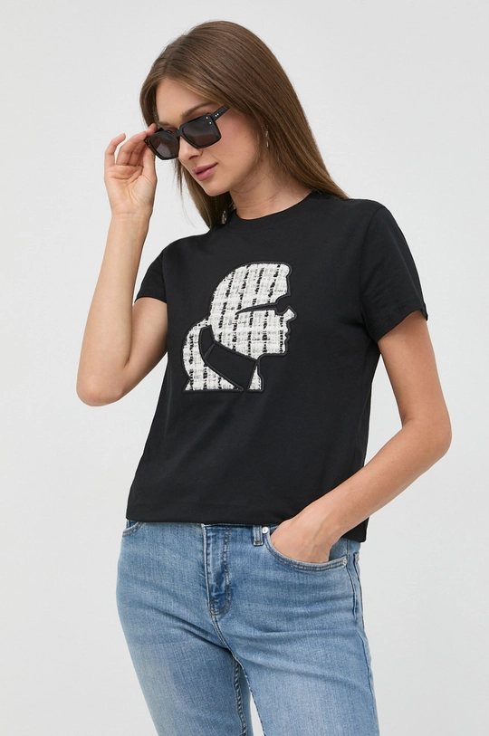 czarny Karl Lagerfeld t-shirt bawełniany Damski