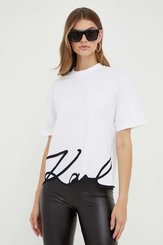 biały Karl Lagerfeld t-shirt bawełniany Damski