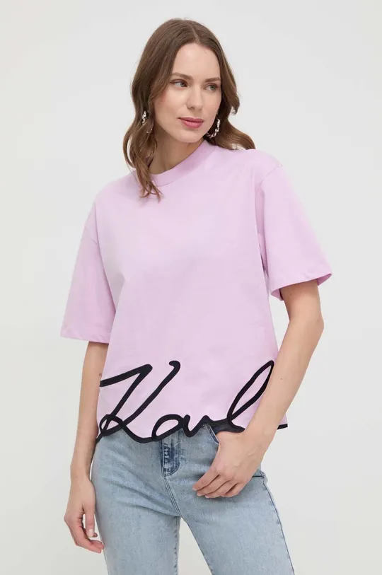 ružová Bavlnené tričko Karl Lagerfeld Dámsky