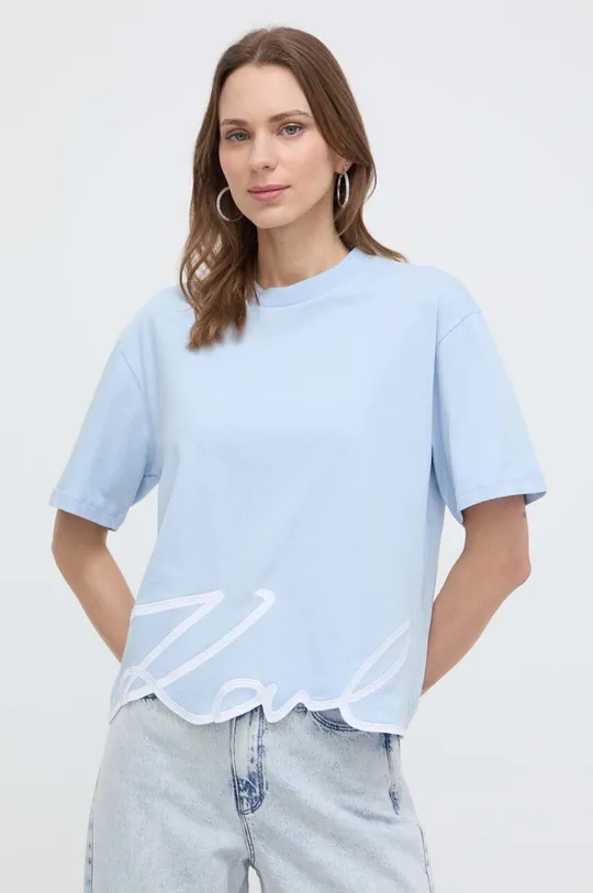 modra Bombažna kratka majica Karl Lagerfeld Ženski