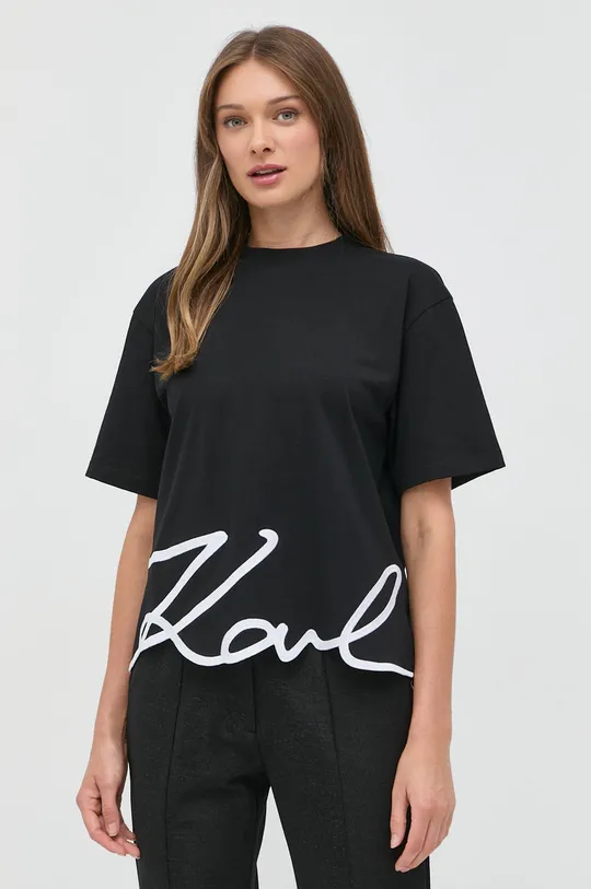 чёрный Хлопковая футболка Karl Lagerfeld Женский