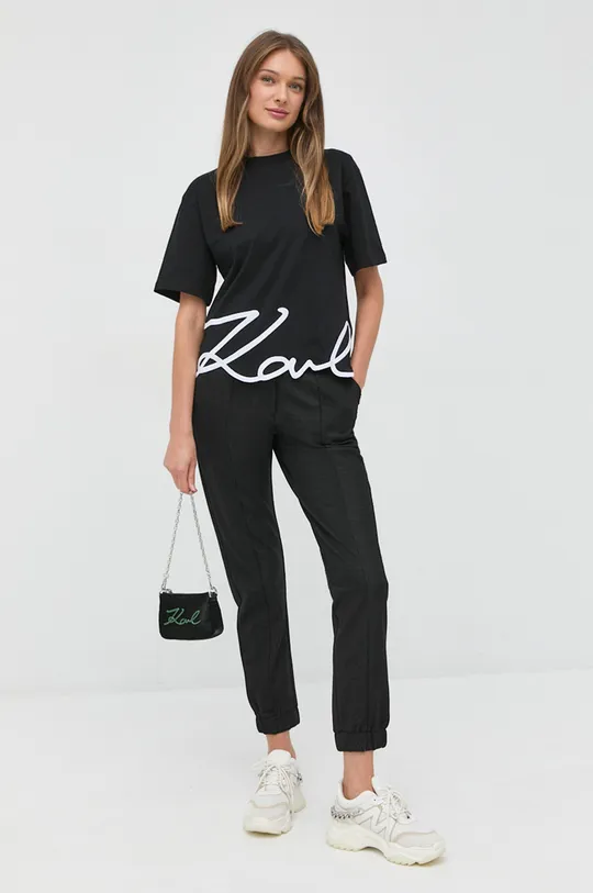 Bombažna kratka majica Karl Lagerfeld črna