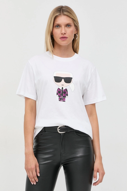 biały Karl Lagerfeld t-shirt bawełniany Damski