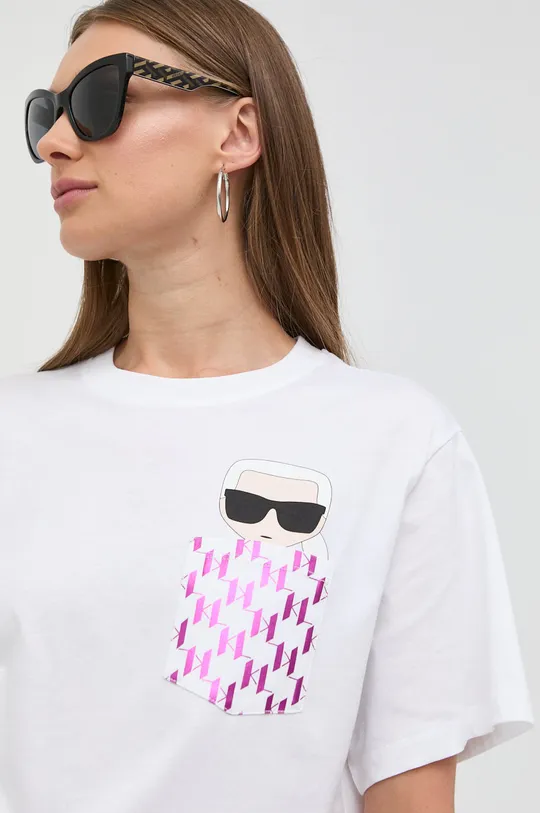 biały Karl Lagerfeld t-shirt bawełniany Damski