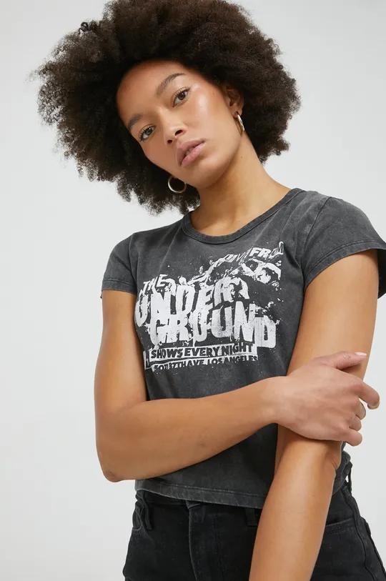 γκρί Βαμβακερό μπλουζάκι Hollister Co. Γυναικεία