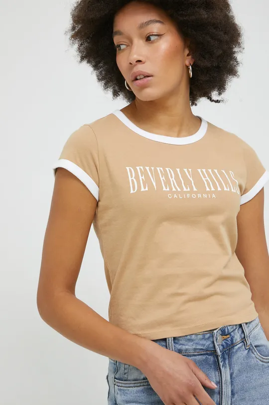 beżowy Hollister Co. t-shirt bawełniany Damski