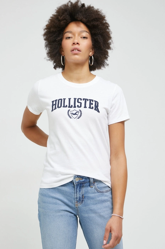 λευκό Βαμβακερό μπλουζάκι Hollister Co.