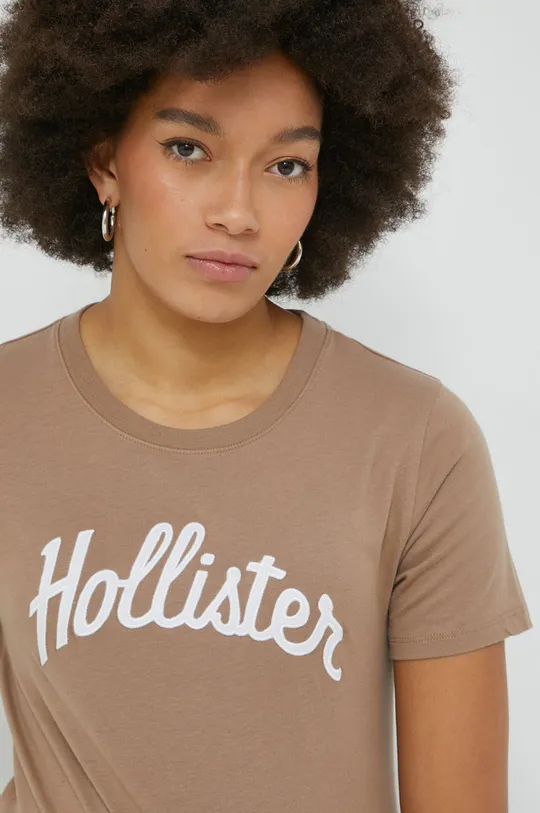 Βαμβακερό μπλουζάκι Hollister Co. καφέ