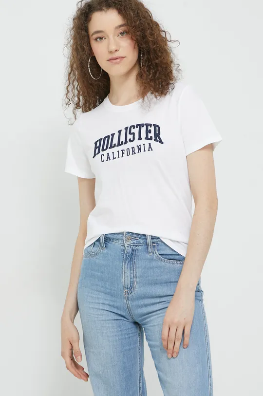 bela Bombažna kratka majica Hollister Co. Ženski