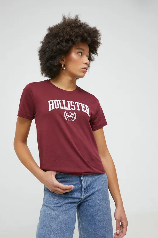bordowy Hollister Co. t-shirt Damski
