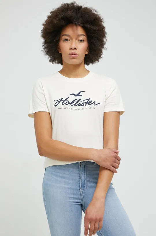 μπεζ Βαμβακερό μπλουζάκι Hollister Co. Γυναικεία