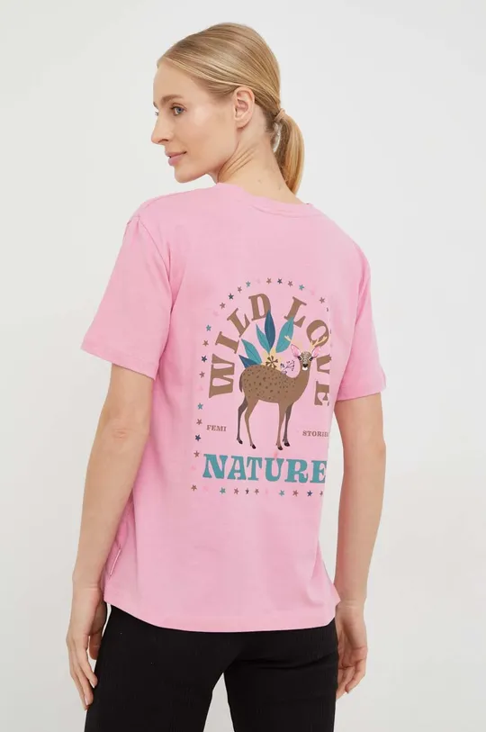 ροζ Βαμβακερό μπλουζάκι Femi Stories Manuel Γυναικεία