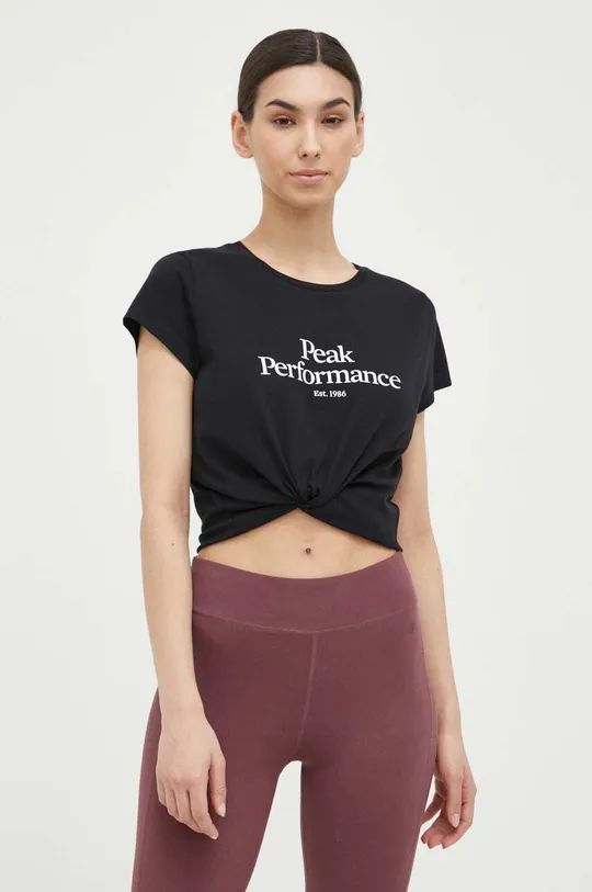 μαύρο Βαμβακερό μπλουζάκι Peak Performance Γυναικεία