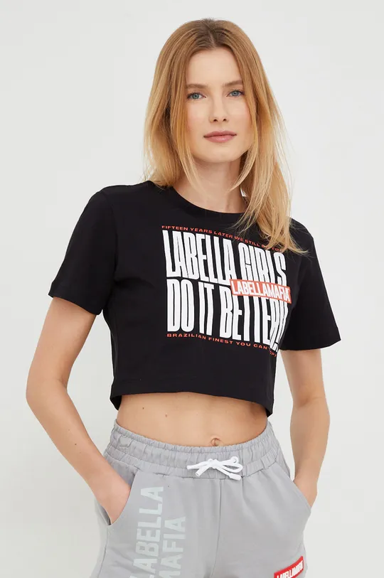 czarny LaBellaMafia t-shirt bawełniany Damski