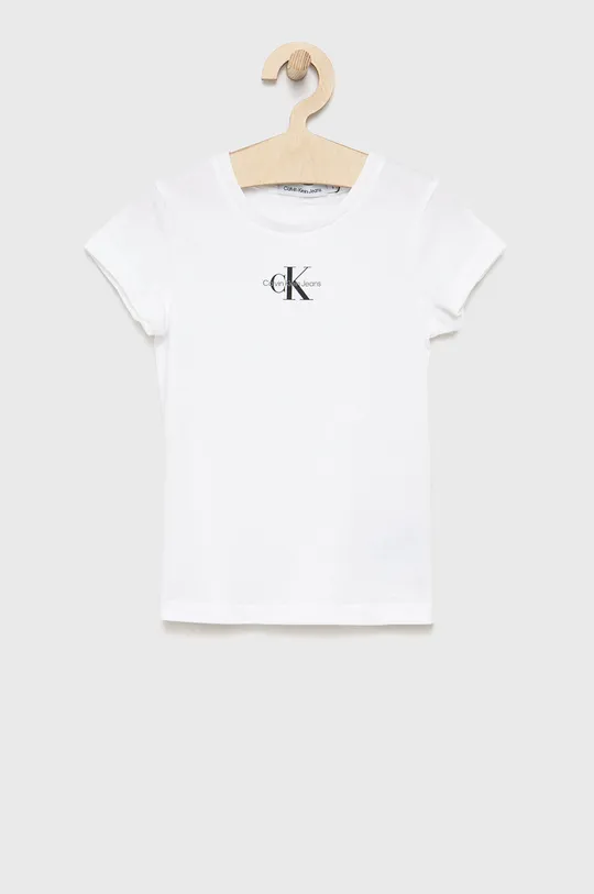 bela Otroški bombažen t-shirt Calvin Klein Jeans Dekliški