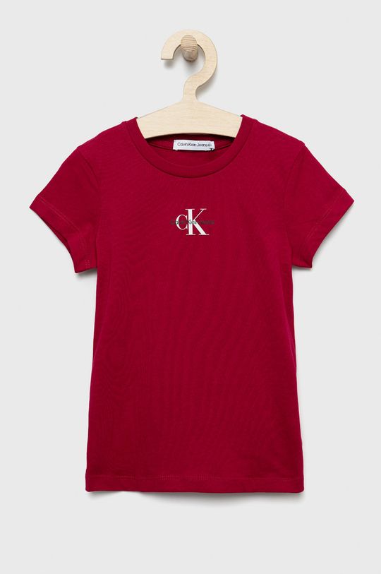 ostrá růžová Dětské bavlněné tričko Calvin Klein Jeans Dívčí