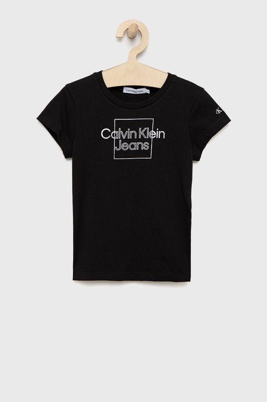 černá Dětské bavlněné tričko Calvin Klein Jeans Dívčí