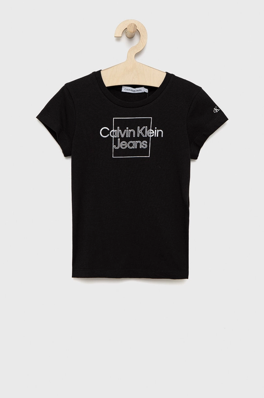 чёрный Детская хлопковая футболка Calvin Klein Jeans Для девочек