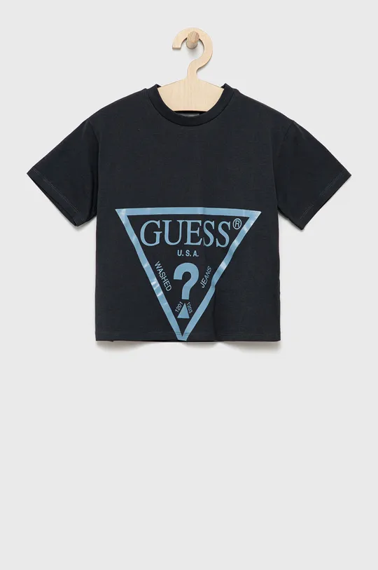 темно-синій Дитяча бавовняна футболка Guess Для дівчаток