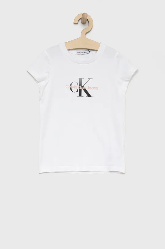 bela Otroška kratka majica Calvin Klein Jeans Dekliški