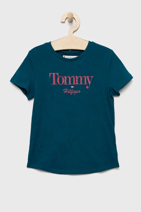 зелёный Детская хлопковая футболка Tommy Hilfiger Для девочек