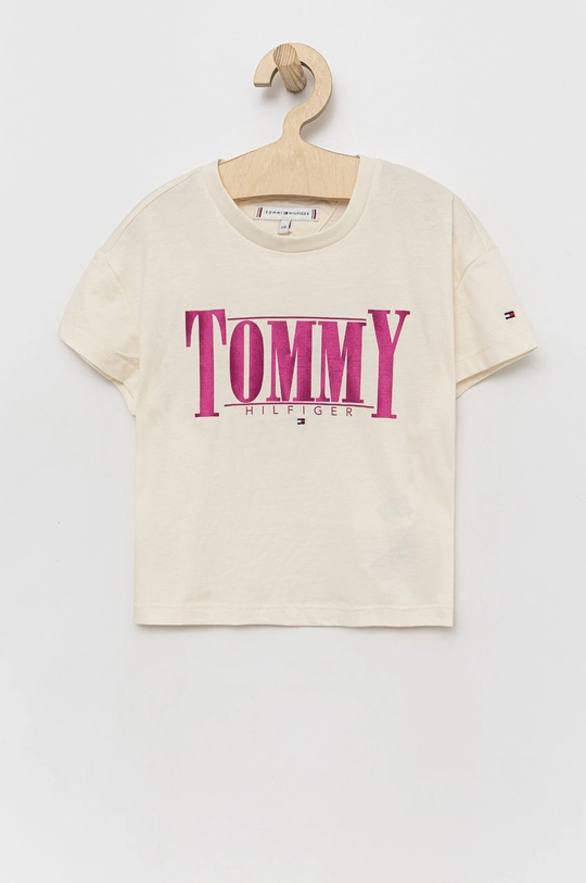 beżowy Tommy Hilfiger t-shirt dziecięcy Dziewczęcy