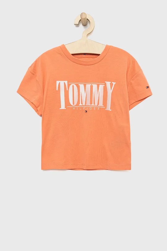oranžna Otroška kratka majica Tommy Hilfiger Dekliški