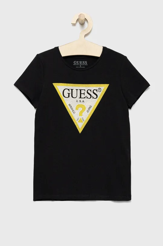 czarny Guess t-shirt dziecięcy Dziewczęcy