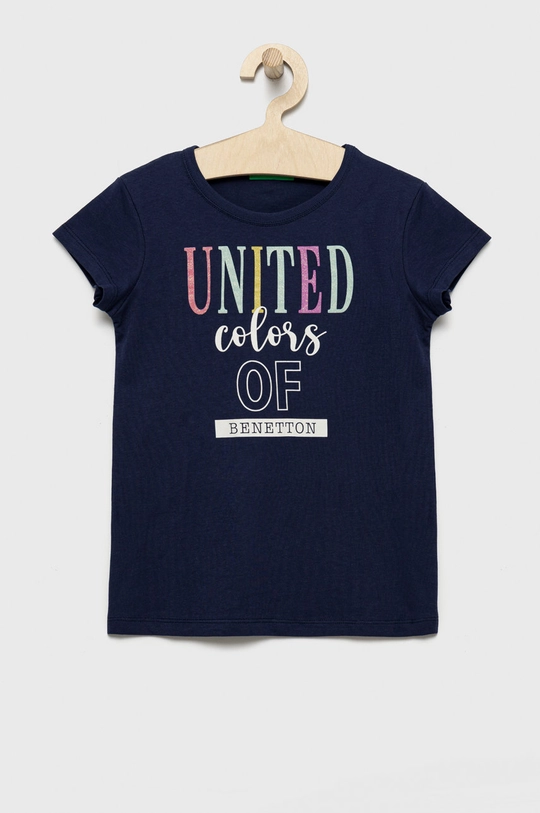 granatowy United Colors of Benetton t-shirt bawełniany dziecięcy Dziewczęcy