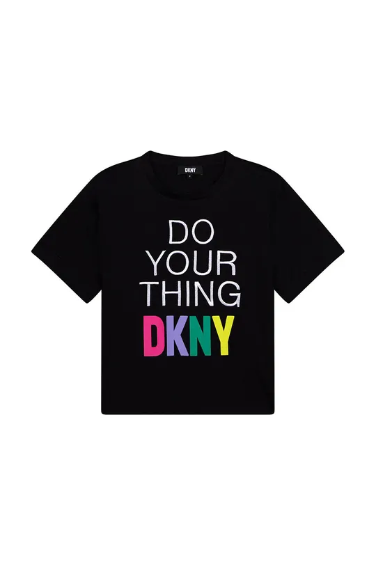 μαύρο Παιδικό βαμβακερό μπλουζάκι DKNY Για κορίτσια