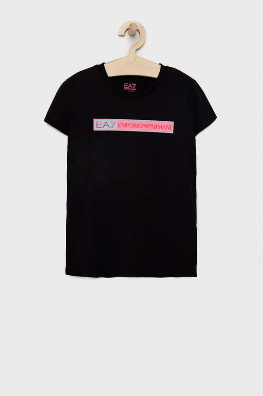 czarny EA7 Emporio Armani t-shirt dziecięcy Dziewczęcy