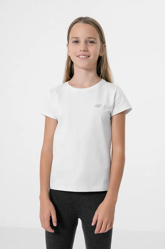biały 4F t-shirt bawełniany dziecięcy Dziewczęcy