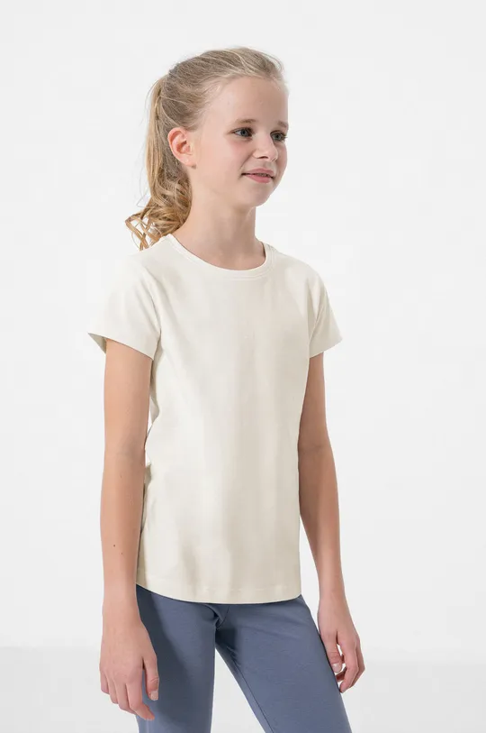 бежевий Дитяча бавовняна футболка 4F Для дівчаток